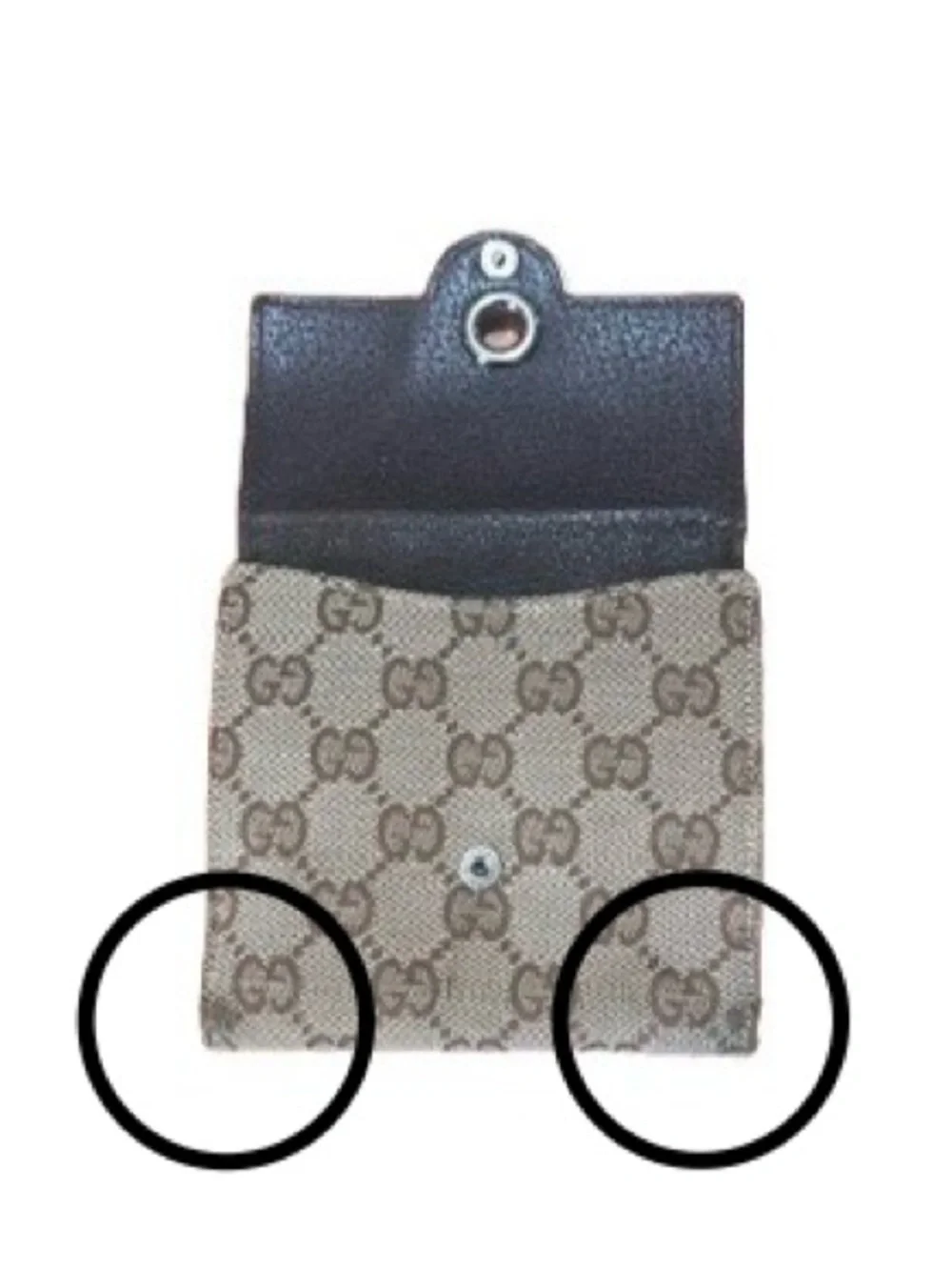 Gucci Brown GG Canvas Compact Wallet with Round Silver-Tone Snap